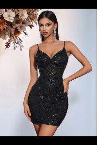 E802 Black Vine Short Dress
